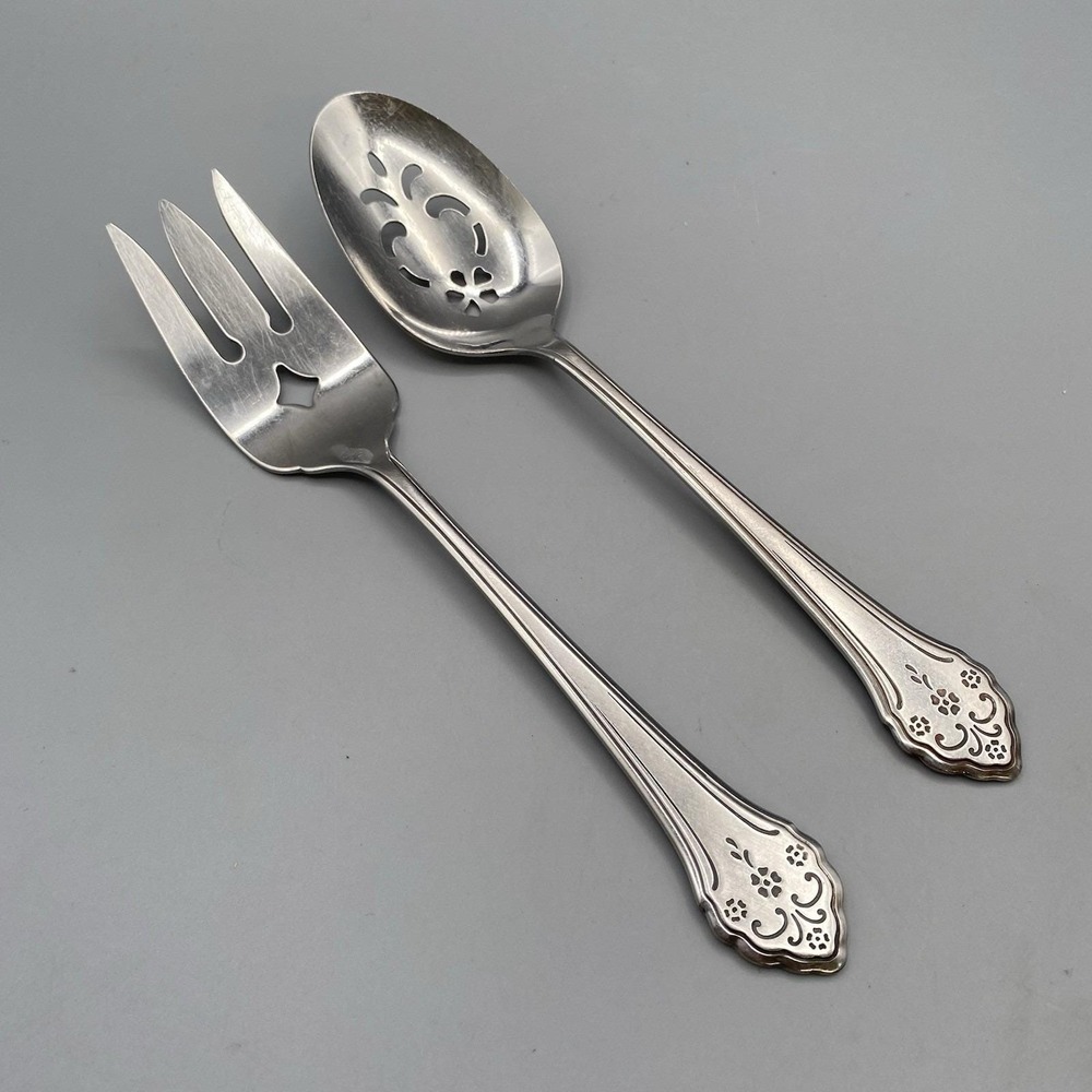 Oneida Profile LAKEWOOD Serving Meat‎ Fork Pierced Slotted Spoon Stainless